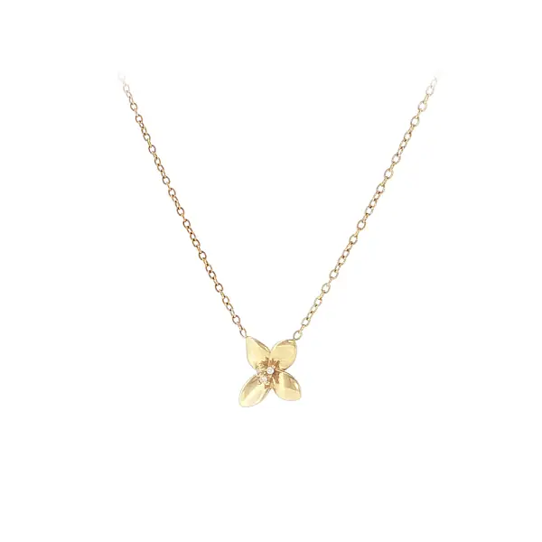 Elegant gold necklace with a flower pendant and zirconia