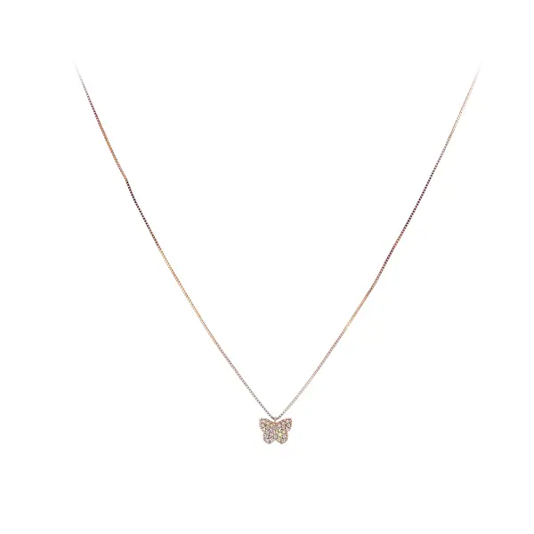 Elegant rose gold necklace with butterfly and zircon stones