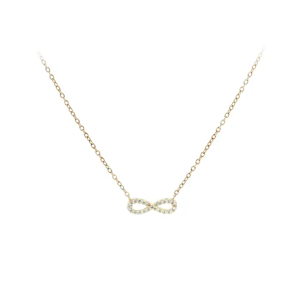 Gold necklace with infinity symbol and zircon stones