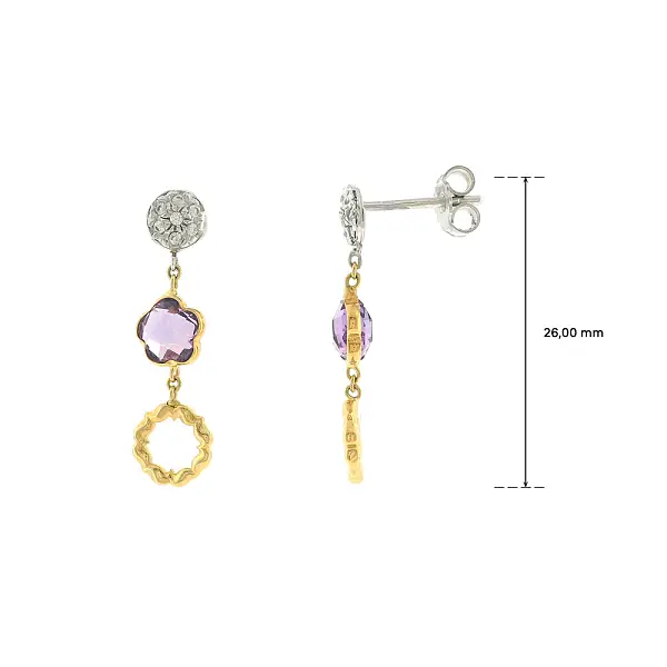 Luxury gold earrings with amethyst and delicate zircons
