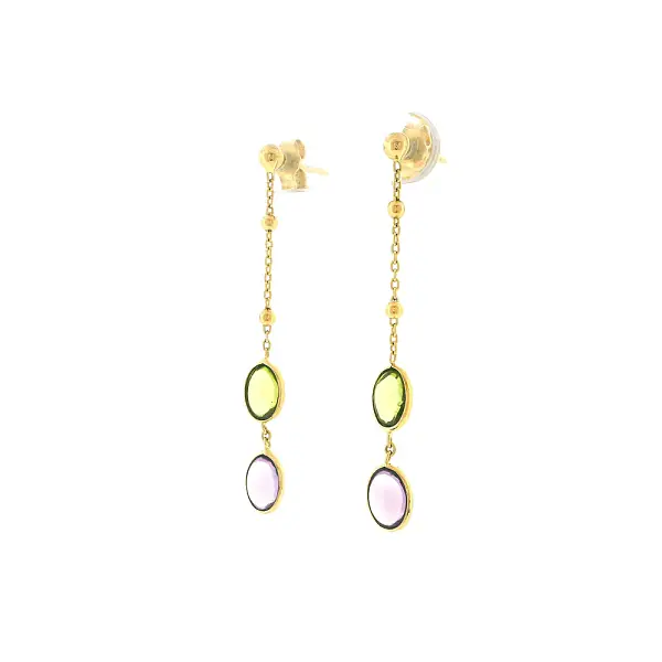 Gold drop earrings with multicolored stones