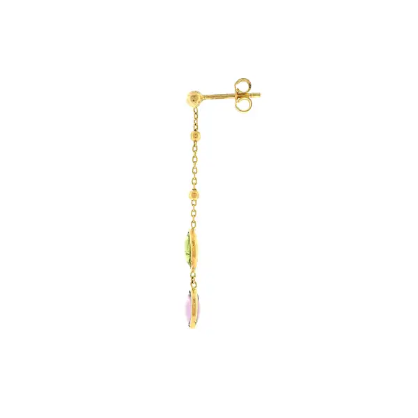 Gold drop earrings with multicolored stones