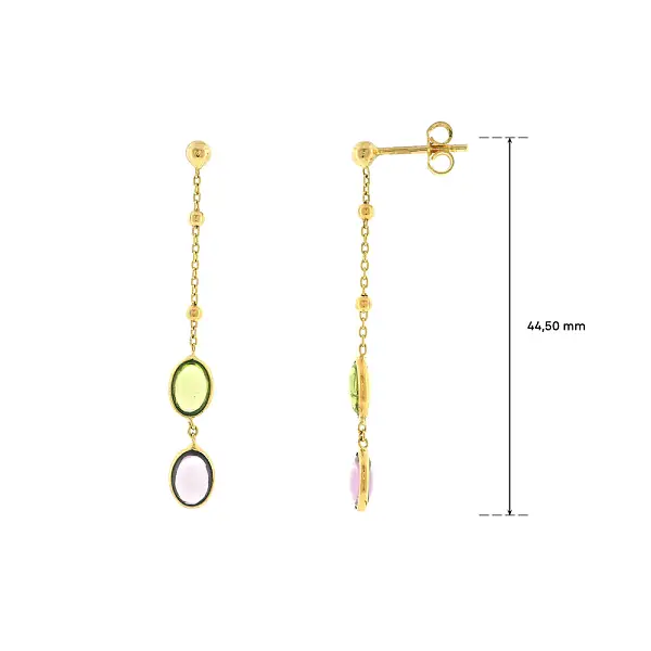 Gold drop earrings with multicolored stones