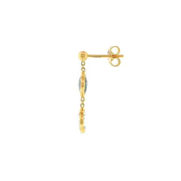 Gold drop earrings with blue stones