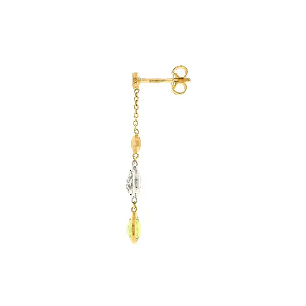 Gold drop earrings with green stone and zirconia
