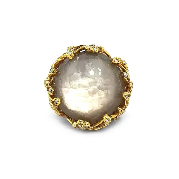 Zlatý Prsten s Perletí, Quartzem a Diamanty