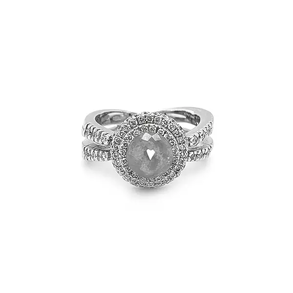 Zlatý Prsten s Šedým a Bílými Diamanty