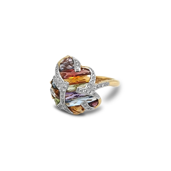 Gold Ring Semi precious stones and Diamonds