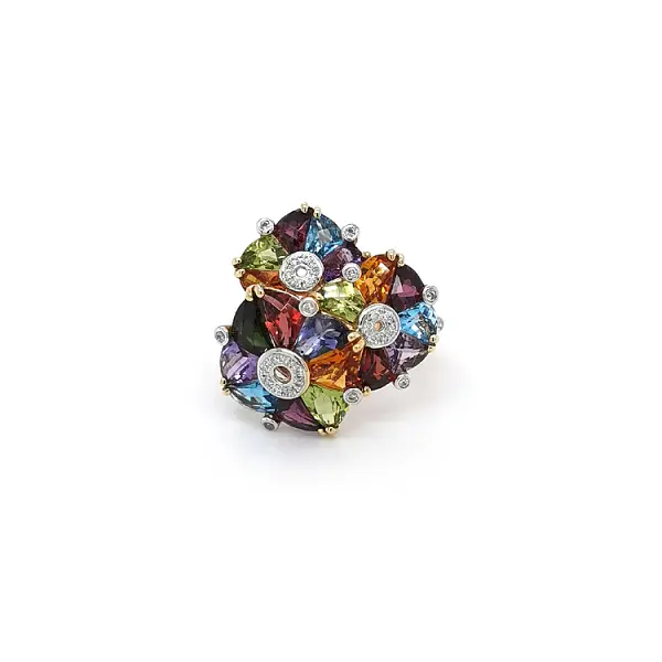 Zlatý Prsten s Diamanty a Polodrahokamy