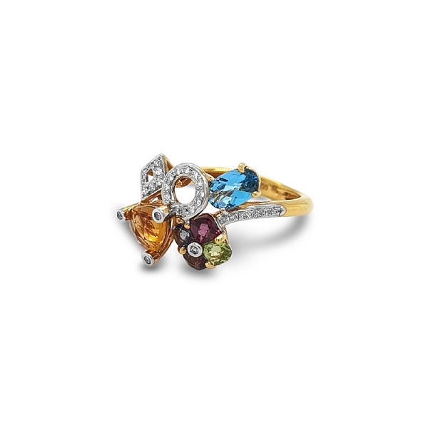 Gold Ring Semi precious stones and Diamonds