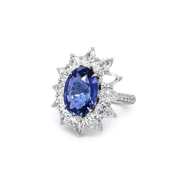 Zlatý Prsten se Safírem a Diamanty