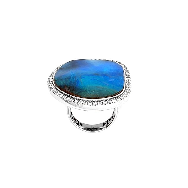 Diamond Ring with Natural Opal