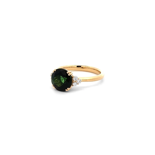 Gold Ring Green Tourmaline and Diamonds