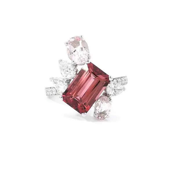 Luxusní Prsten Turmalín Zdobený Morganity a Diamanty