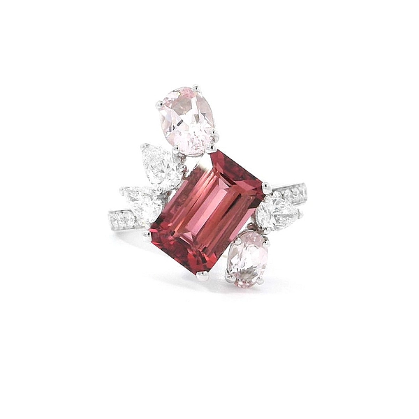 Luxusní Prsten Turmalín Zdobený Morganity a Diamanty