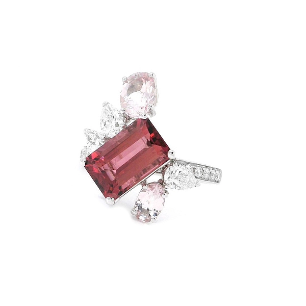 Luxusní Prsten Turmalín Zdobený Morganity a Diamanty