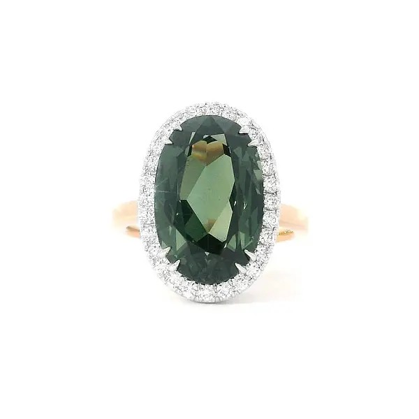 Luxusní Prsten se Zeleným Turmalínem a Diamanty