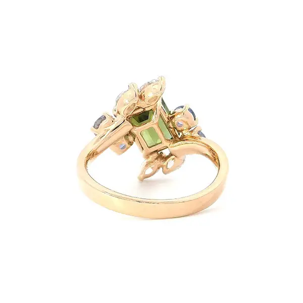 Prsten Elegance Přírody – Turmalin v Kombinaci se Safíry a Diamanty