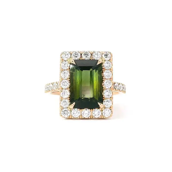 Prsten Přírodní Elegance Zeleného Turmalinu a Diamantů