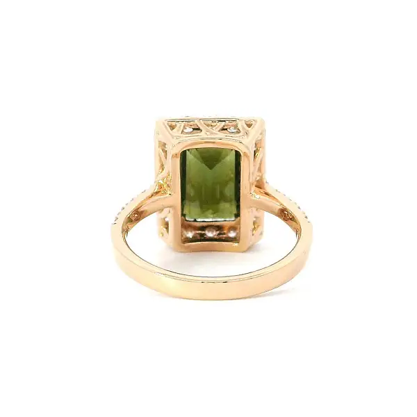 Prsten Přírodní Elegance Zeleného Turmalinu a Diamantů