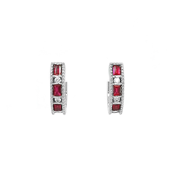 Gold Earrings with Rubies and Diamonds