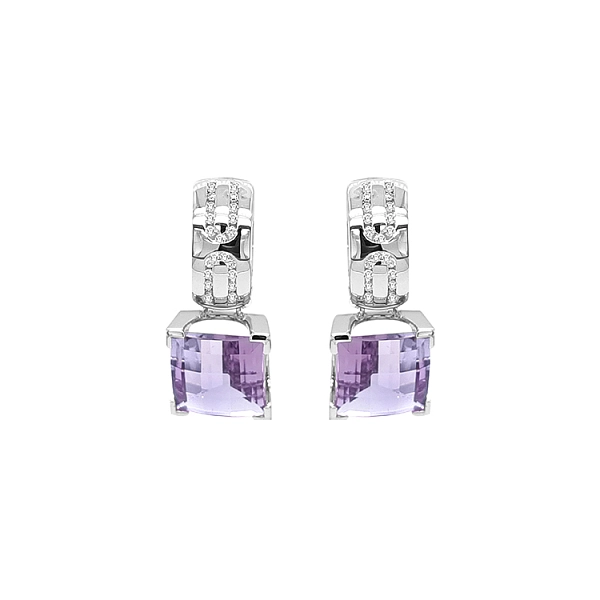 Gold Earrings with Amethysts and Diamonds