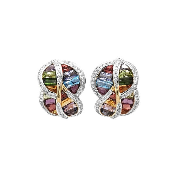 Gold Earrings Semi precious stones and Diamonds
