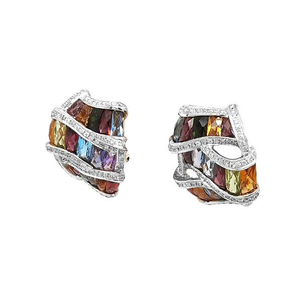 Gold Earrings Semi precious stones and Diamonds