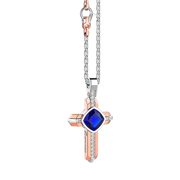 Zlatý Přívěsek Kříž Zancan Couture Sapphire EC646BR