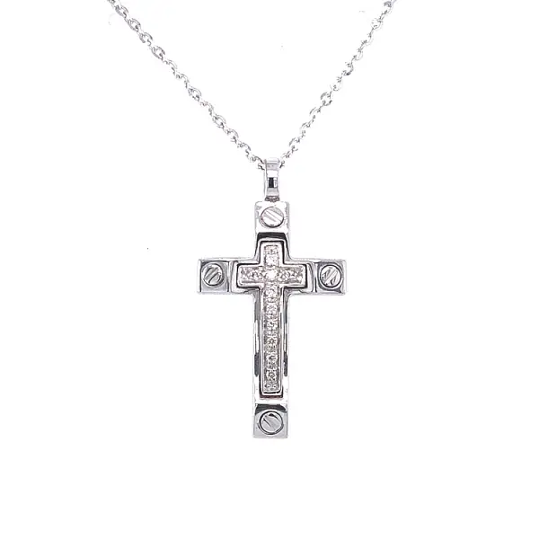 Zlatý Přívěsek Kříž Zancan Insignia s Diamanty EC592BR