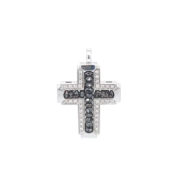 Zlatý Kříž Zancan Black Magic s Bílými s Černými Diamanty EC222B