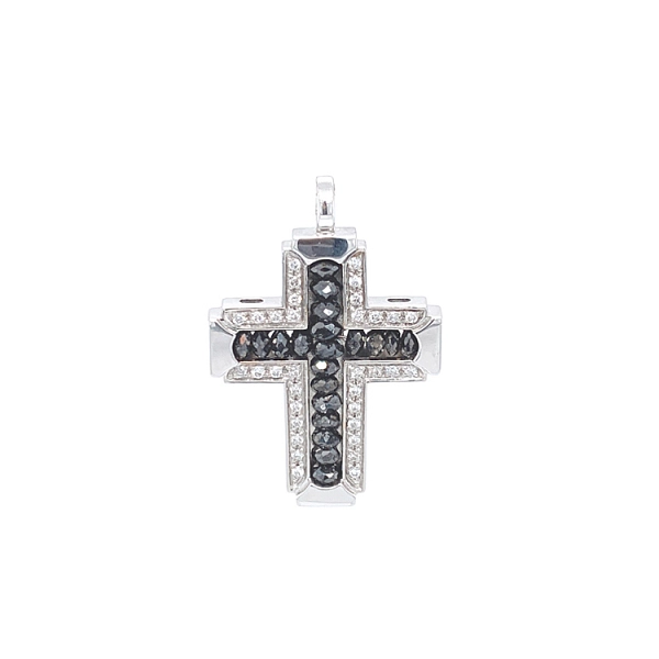 Zlatý Kříž Zancan Black Magic s Bílými s Černými Diamanty EC222B