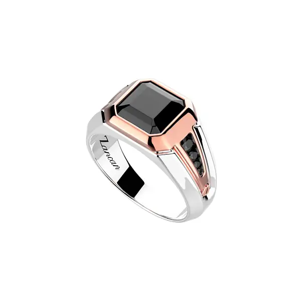 Zlatý Pánský Prsten Zancan s Černými Diamanty