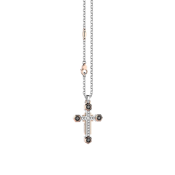 Gold Pendant Cross Zancan Black Magic EC872BR