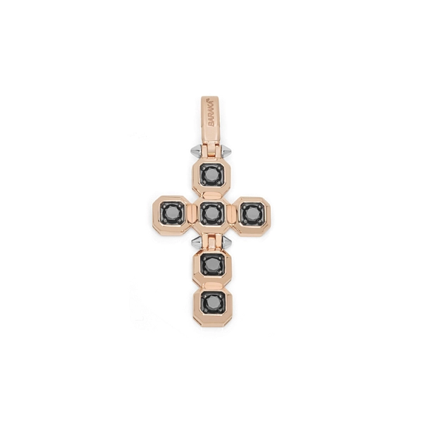 Gold pendant cross with black diamonds Baraka