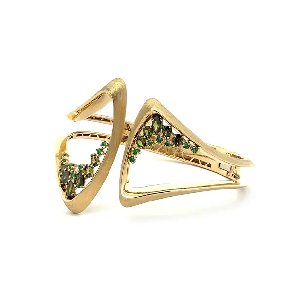 Zlatý Dámský Náramek se Zelenými Kameny