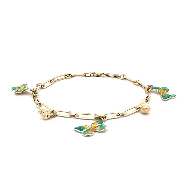 Zlatý Náramek Motýlky se Smaltem