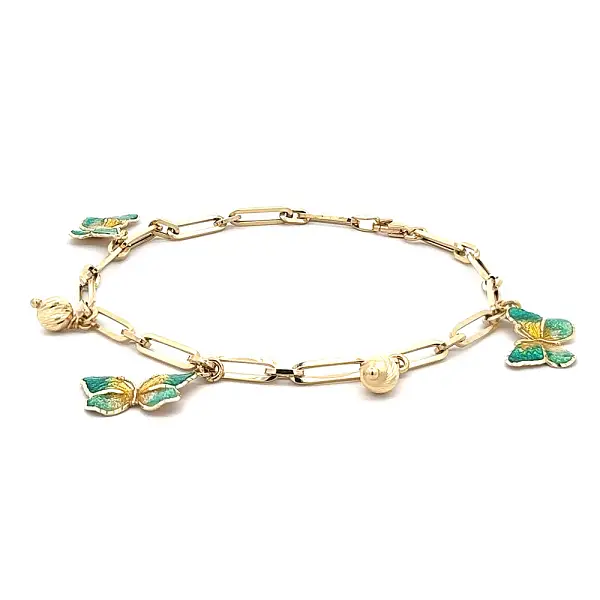Zlatý Náramek Motýlky se Smaltem