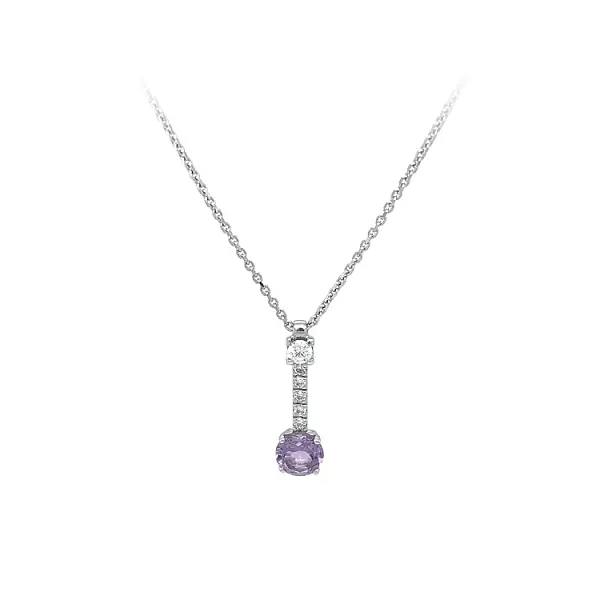 Náhrdelník s Fialovým Kamenem z Bílého Zlata