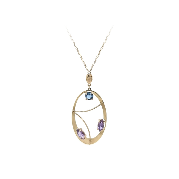 Gold Necklace with Coloured Stones