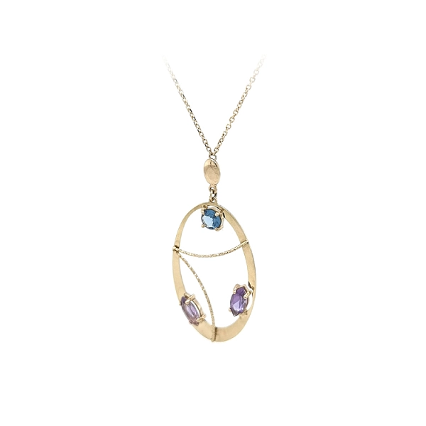 Gold Necklace with Coloured Stones