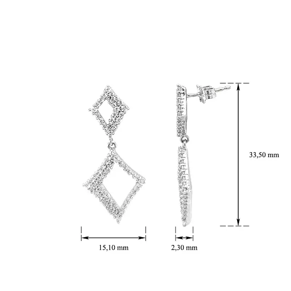 Visací Náušnice se Zirkony z Bílého Zlata