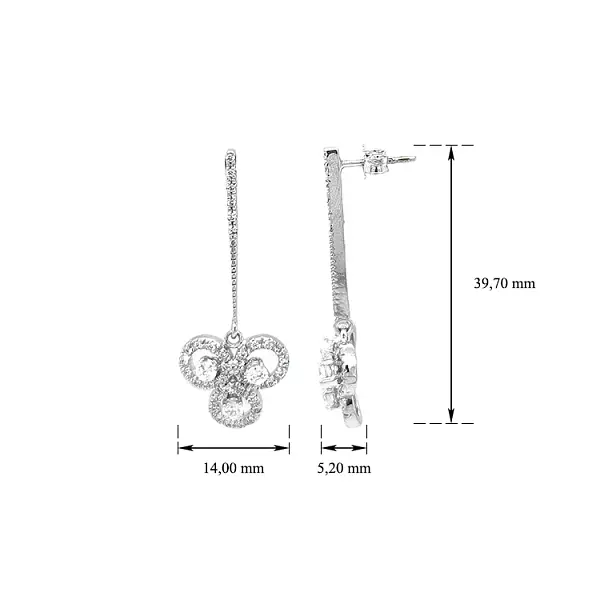 Visací Náušnice z Bílého Zlata se Zirkony