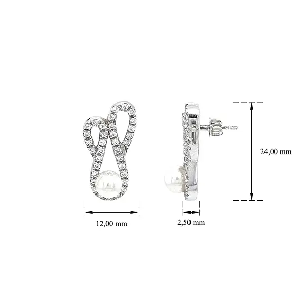 Náušnice s Perlou a Zirkony z Bílého Zlata