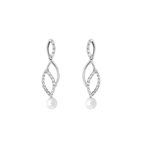 Zlaté Náušnice s Perlou a Zirkony