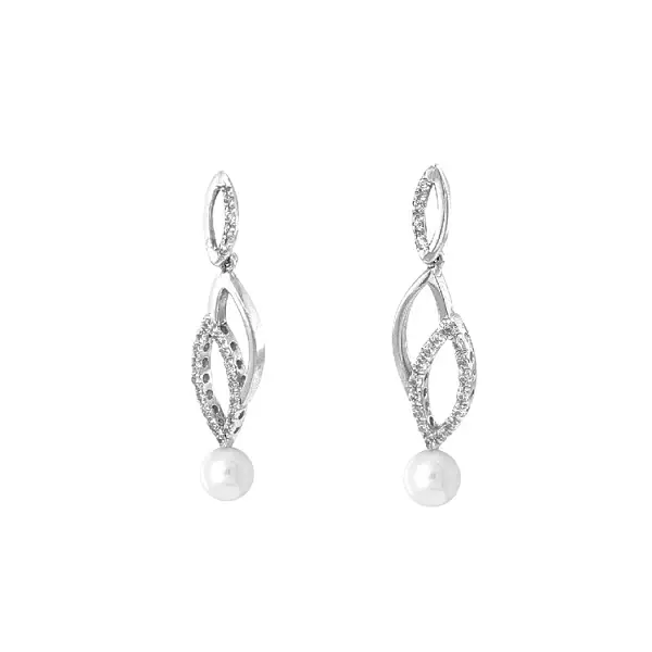 Zlaté Náušnice s Perlou a Zirkony