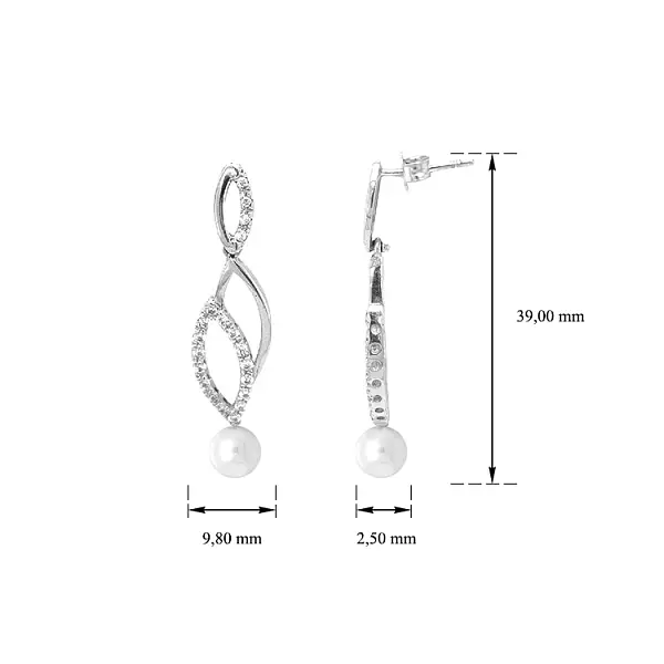 Zlaté Náušnice s Perlou a Zirkony