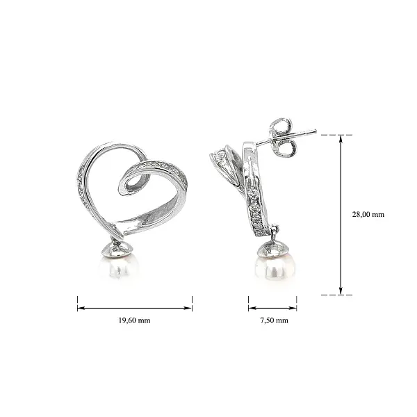 Elegantní náušnice s perlami a zirkony z bílého zlata