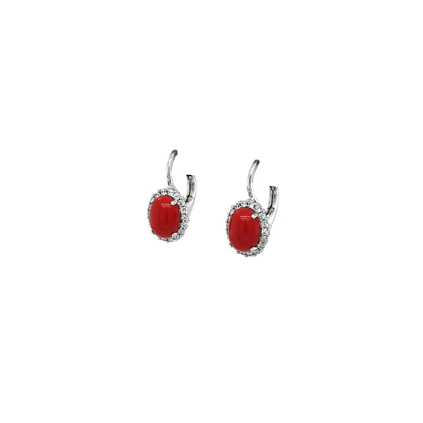 Серьги из белого золота с кораллом