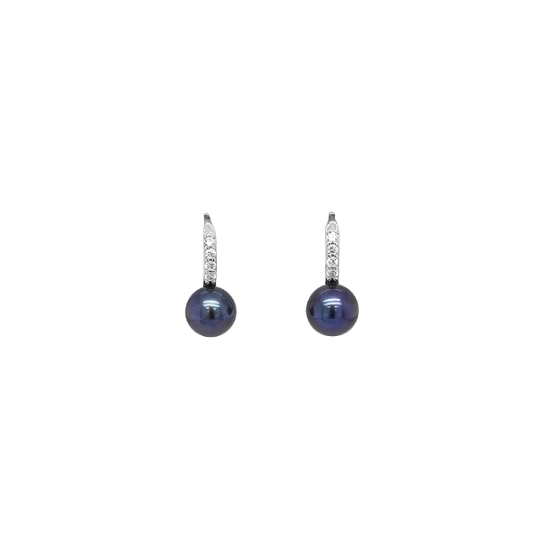 Earrings with Black Pearl and Zircons